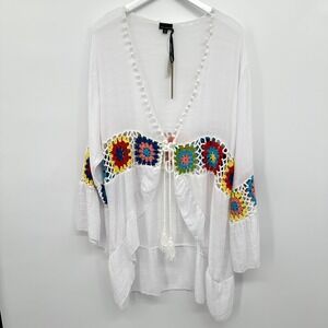 Coco Carmen Cardigan Large XL Crochet Granny Square‎ Hippie Festival Cottagecore